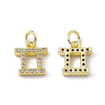 Real 18K Gold Plated Brass Micro Pave Clear Cubic Zirconia Charms, with Jump Ring, Constellation Charm, Gemini, 10x9.5x2.5mm, Hole: 3.4mm