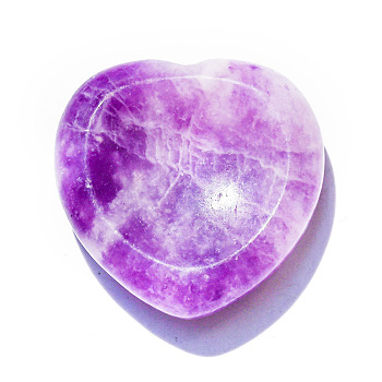 Natural Lepidolite Heart Worry Stone for Reiki Balancing, Home Display Decorations, 30x8mm