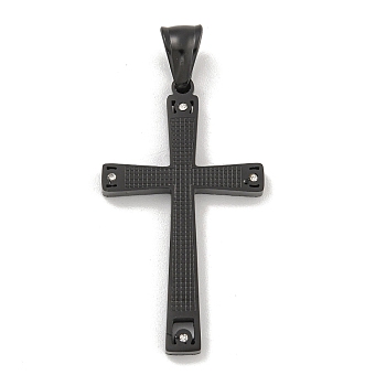 304 Stainless Steel Pendants, with Crystal Rhinestones, Cross Charm, Black, 42x24x3mm, Hole: 7.5x5mm