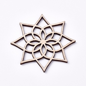 Wood Cabochons, Laser Cut Wood Shapes, Lotus, Blanched Almond, 51.3x51.3x2.2mm