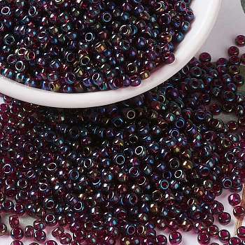 MIYUKI Round Rocailles Beads, Japanese Seed Beads, 8/0, (RR3546) Spkl Fuchsia Lined Ametyhst, 8/0, 3mm, Hole: 1mm, about 422~455pcs/10g