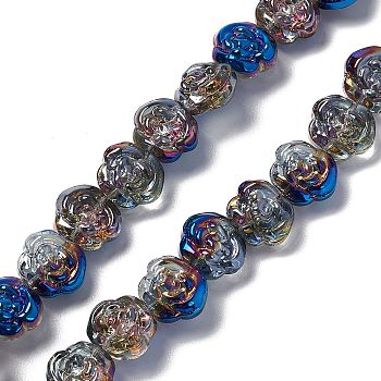 Electroplate Glass Beads Strands, Half Plated, Rose, Dark Blue, 12.5x14x9mm, Hole: 1mm, about 55pcs/strand, 25.98''(66cm)