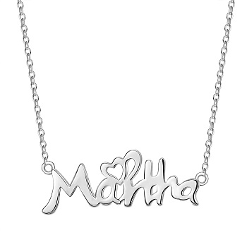 SHEGRACE 925 Sterling Silver Pendant Necklaces, with Cable Chains, Word, Platinum, 15 inch(38cm)