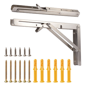 304 Stainless Steel Folding Shelf Brackets, with Plastic Plus & Iron Screws, Stainless Steel Color, 1.6~40x0.65~3.7x0.65~2.4cm, 20pcs/set