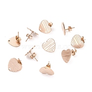 Ion Plating(IP) 304 Stainless Steel Stud Earring Findings, with Ear Nuts, Textured Heart, Rose Gold, 12x13mm, Hole: 1.5mm, Pin: 0.7mm(STAS-I183-03B-RG)