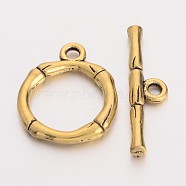 Alloy Toggle Clasps, Lead Free & Cadmium Free & Nickel Free, Antique Golden Color,Size: Ring: about 20.5x17mm, Hole: 2mm, Bar: 26x6x3mm, Hole: 2mm(X-EA9143Y-NFG)