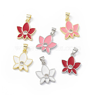 Rack Plating Brass Enamel Pendants, Micro Pave Clear Cubic Zirconia, Long-Lasting Plated, Lead Free & Cadmium Free, Real 18K Gold Plated/Platinum, Lotus Charm, Mixed Color, 19x16x3mm, Hole: 4x3.5mm(KK-B065-05)