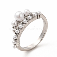 Plastic Imitation Pearl Cuff Ring, Rack Plating Brass Jewelry for Women, Lead Free & Cadmium Free, Platinum, Inner Diameter: 17mm(RJEW-F142-04P)