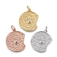 Hammered Brass Micro Pave Clear Cubic Zirconia Pendants, with Jump Rings, Long-Lasting Plated, Mixed Color, 20x16x2.5mm, Hole: 3mm(KK-F821-19)