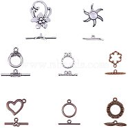 Tibetan Style Alloy Toggle Clasps, Mixed Color, Toggle: 15~28x6.5~22.5x1~2mm, hole: 1.5~3.5mm, Bar: 18~30x2.5~9mm, hole: 1.2mm, Box: 17x7x3cm, 80sets/box.(TIBE-PH0004-03)