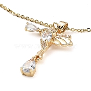 Bird Brass Micro Pave Cubic Zirconia Pendant Necklaces, with Glass, Light Gold, 16.38 inch(41.6cm)(NJEW-E105-20KCG)
