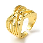 Criss Cross Rack Plating Brass Open Cuff Rings for Women, Real 18K Gold Plated, US Size 8 1/4(18.3mm)(RJEW-M162-10G)