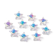 Electroplate Transparent Glass Pendants, Back Plated, Faceted, Star Charms, Clear, 19x20x9.5~10mm, Hole: 1.2mm(GLAA-A008-02C)