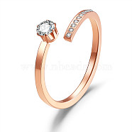 SHEGRACE Titanium Steel Finger Rings, Open Cuff Rings, Open Rings, with Grade AAA Cubic Zirconia, Rose Gold, , 20mm(JR809A)