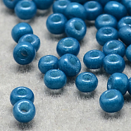 12/0 Grade A Round Glass Seed Beads, Baking Paint, Steel Blue, 12/0, 2x1.5mm, Hole: 0.7mm, about 30000pcs/bag(SEED-Q009-FJX03)