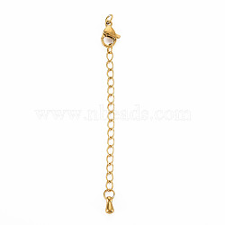 304 Stainless Steel Chain Extender, Cadmium Free & Nickel Free & Lead Free, with Teardrop and Lobster Claw Clasps, Golden, 50mm, Hole: 2.5mm(STAS-N088-39G)