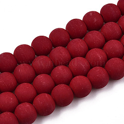 Opaque Glass Beads Strands, Frosted, Round, Dark Red, 8~8.5mm, Hole: 1.5mm, about 51~53pcs/strand, 14.96 inch~15.55 inch(38~39.7cm)(X-GLAA-T032-P8mm-MD05)