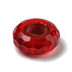 Glass European Beads, Large Hole Beads, Wheel, Faceted, Red, 14.5x6.5mm, Hole: 5.5mm(GLAA-XCP0001-41A)