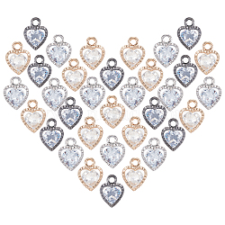 Heart Alloy Charms, with Cubic Zirconia, Mixed Color, 12x8.5x5mm, Hole: 1mm, 120pcs/box(ZIRC-PH0001-02)
