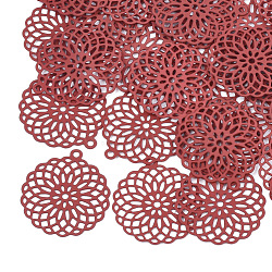 430 Stainless Steel Filigree Pendants, Spray Painted, Etched Metal Embellishments, Flower, Red, 30x27x0.3mm, Hole: 1.8mm(STAS-T042-02C)