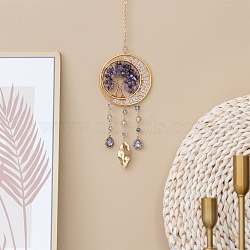 Natural Amethyst Tree of Life Pendant Decorations, Suncatchers for Party Window, Wall Display Decorations, 350mm(TREE-PW0002-21)