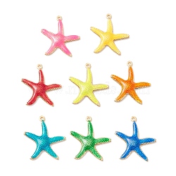 Rack Plating Brass Enamel  Pendants, Long-Lasting Plated, Real 18K Gold Plated, Cadmium Free & Nickel Free & Lead Free, Starfish, Mixed Color, 22x20x2.5mm, Hole: 1mm(KK-B053-11G)