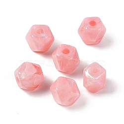 Opaque Acrylic Beads, with Glitter Powder, AB Color, Faceted, Polygon, Salmon, 12.7x15.5x15.5mm, Hole: 4mm(OACR-C008-09B)