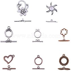 Tibetan Style Alloy Toggle Clasps, Mixed Color, Toggle: 15~28x6.5~22.5x1~2mm, hole: 1.5~3.5mm, Bar: 18~30x2.5~9mm, hole: 1.2mm, Box: 17x7x3cm, 80sets/box.(TIBE-PH0004-03)