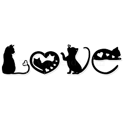 Iron Wall Art Decorations, for Front Porch, Living Room, Kitchen, Cat with Heart, Electrophoresis Black, 11.6~15x14~15x0.1cm, 4pcs/set(HJEW-WH0067-016)