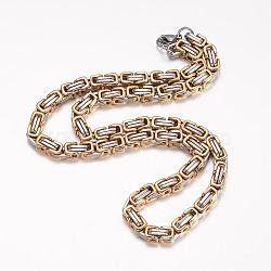 201 Stainless Steel Byzantine Chain Necklaces, with Lobster Claw Clasps, Golden & Stainless Steel Color, 23.62 inch(60cm), 7mm(NJEW-K062-01C1-7mm)