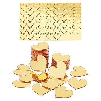 Elite 100Pcs Gold Acrylic Mirror Wall Stickers, Self Adhesive Mirror Tiles, for Home Living Room Bedroom Decoration, Heart, 19x19.5x1mm