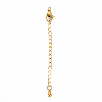 304 Stainless Steel Chain Extender, Cadmium Free & Nickel Free & Lead Free, with Teardrop and Lobster Claw Clasps, Golden, 50mm, Hole: 2.5mm