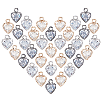 Heart Alloy Charms, with Cubic Zirconia, Mixed Color, 12x8.5x5mm, Hole: 1mm, 120pcs/box