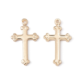 Rack Plating Brass Pendants, Long-Lasting Plated, Cadmium Free & Lead Free, Cross Charms, Golden, 17.5x10x1mm, Hole: 1mm