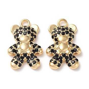 Real 18K Gold Plated Brass Micro Pave Cubic Zirconia Pendants, Bear, Black, 18.5x12x4mm, Hole: 1.8mm