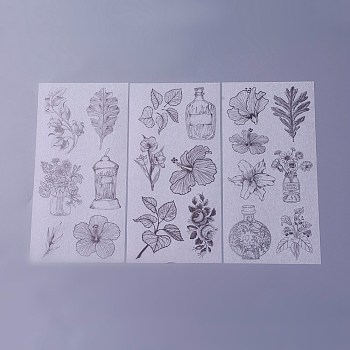 Scrapbook Stickers, Self Adhesive Picture Stickers, Mixed Flower & Leaf, Black, 200x100mm