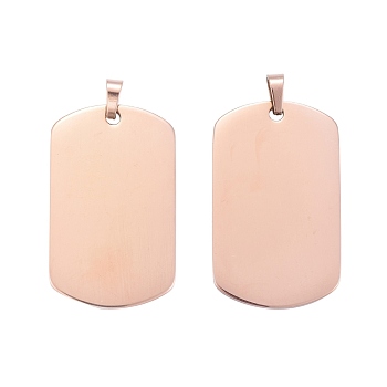 201 Stainless Steel Pendants, Manual Polishing, Rectangle, Stamping Blank Tag, Rose Gold, 35.5x22x2mm, Hole: 4x7mm