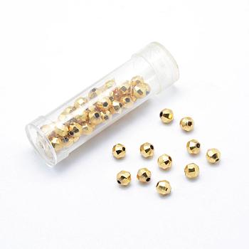 Brass Spacers Beads, Faceted, Round, Lead Free & Cadmium Free & Nickel Free, Real 18K Gold Plated, 5mm, Hole: 1mm, 50pcs/box