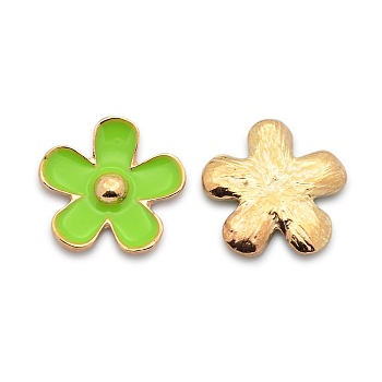 Rose Gold Plated Alloy Enamel Flower Cabochons, Yellow Green, 17x18x3mm
