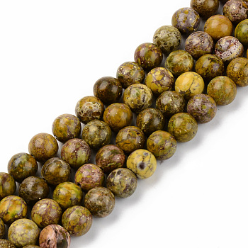 Natural American Turquoise Beads Strands, Dyed & Heated, Round, Light Khaki, 8mm, Hole: 1mm, about 45~46pcs/strand, 15-1/8 inch(38.5cm)