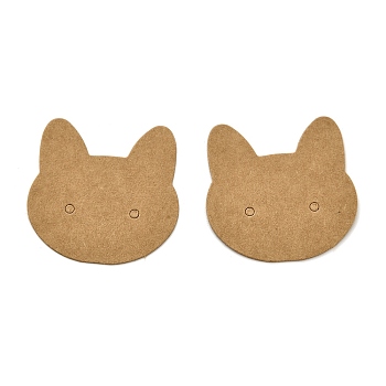 100Pcs Cat Shaped Kraft Paper Earring Display Cards, BurlyWood, 3.5x3.5x0.03cm, Hole: 2mm