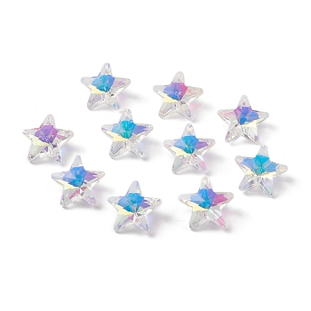 Electroplate Transparent Glass Pendants, Back Plated, Faceted, Star Charms, Clear, 19x20x9.5~10mm, Hole: 1.2mm