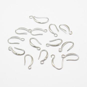 Brass Earring Hooks, with Horizontal Loop, Long-Lasting Plated, 925 Sterling Silver Plated, Silver, 21x9x1.5mm, Hole: 2mm, 21 Gauge, Pin: 0.7x0.8mm