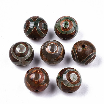 Tibetan Style dZi Beads, Natural Agate Beads, Dyed & Heated, Round, 3-Eye, 16mm, Hole: 1.6mm