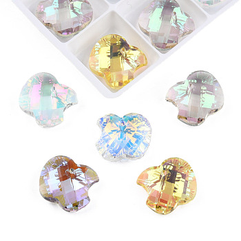 96Pcs Electroplated Transparent Glass Charms, Edge Plated, Apple, Mixed Color, 13x15x6mm, Hole: 1.4mm