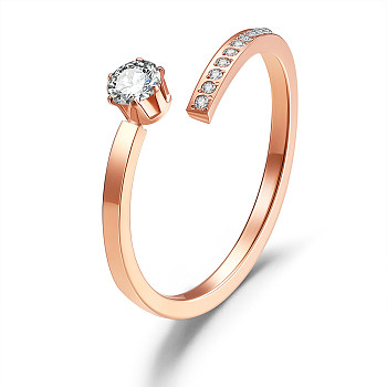 SHEGRACE Titanium Steel Finger Rings, Open Cuff Rings, Open Rings, with Grade AAA Cubic Zirconia, Rose Gold, , 20mm