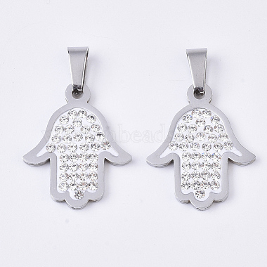 Stainless Steel Color Palm Stainless Steel+Rhinestone Pendants