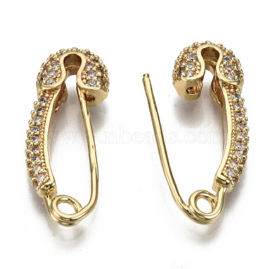 Brass Micro Pave Clear Cubic Zirconia Safety Pin Earrings(EJEW-S208-116-NF)-2