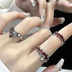 3Pcs Gothic Styles Brass Enamel Cuff Rings for Women, Platinum, Inner Diameter: Adjustable, 3Pcs/set(FS-WGEADFE-12)
