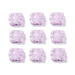 Opaque Acrylic Beads, Metal Enlaced, Square with Flower Pattern, Pearl Pink, 9.5~10x10.5~11x3.5mm, Hole: 1.6mm, about 1990pcs/500g(OACR-G016-26C)